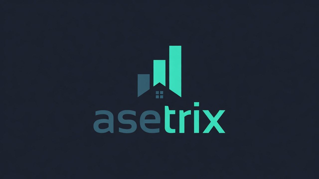 Asetrix Logo — Teal and dark split-colour with house and buildings icon